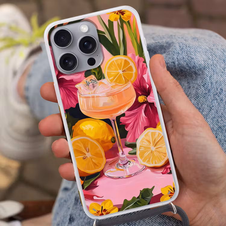 Telefoonhoesje met koord - Drink - Bloemen - Yellow — 2