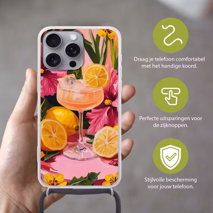 Telefoonhoesje met koord - Drink - Bloemen - Yellow — 4