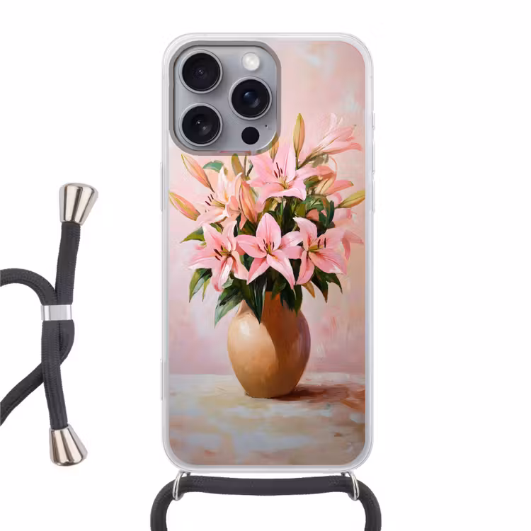 Telefoonhoesje met koord - Vaas - Bloemen - Roze — 1