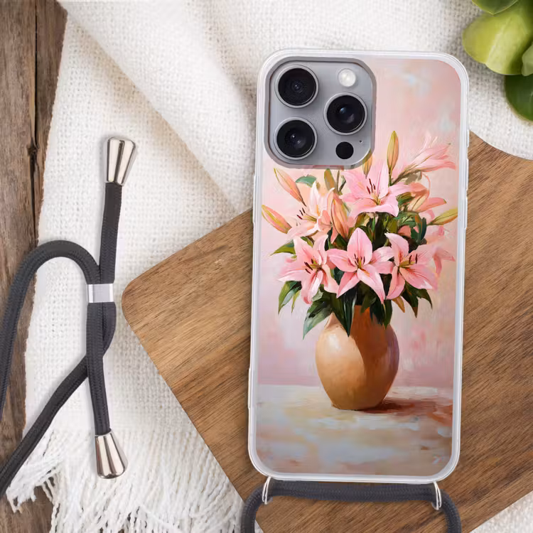 Telefoonhoesje met koord - Vaas - Bloemen - Roze — 3