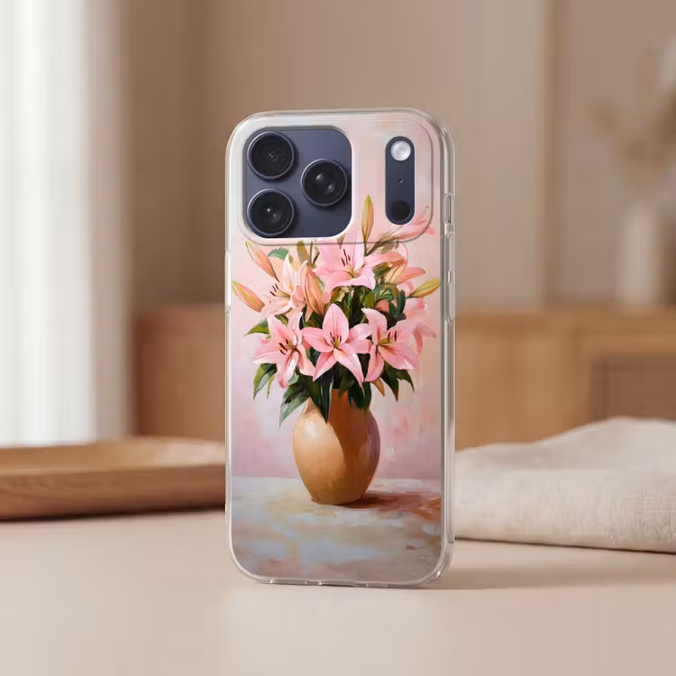 Telefoonhoesje - Vaas - Bloemen - Roze — 3