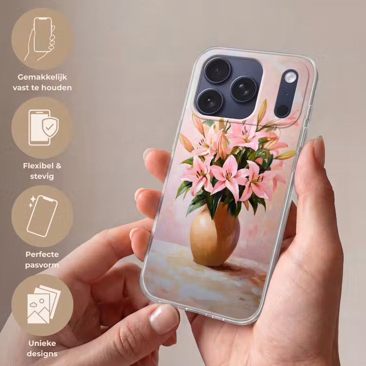 Telefoonhoesje - Vaas - Bloemen - Roze — 4