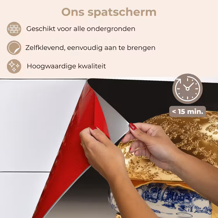 Spatscherm keuken - Delftsblauw - Goud - Burger — 4