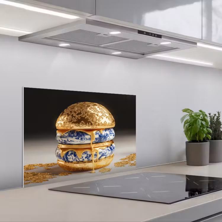 Spatscherm keuken - Delftsblauw - Goud - Burger — 5