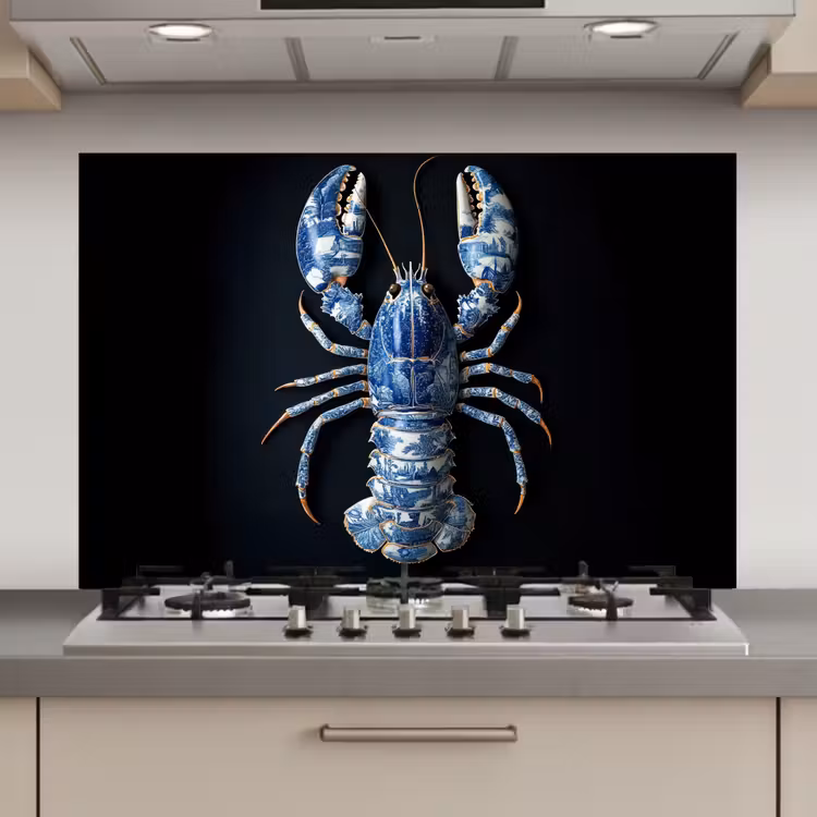 Spatscherm keuken - Kreeft - Delftsblauw - Schild - Stoer