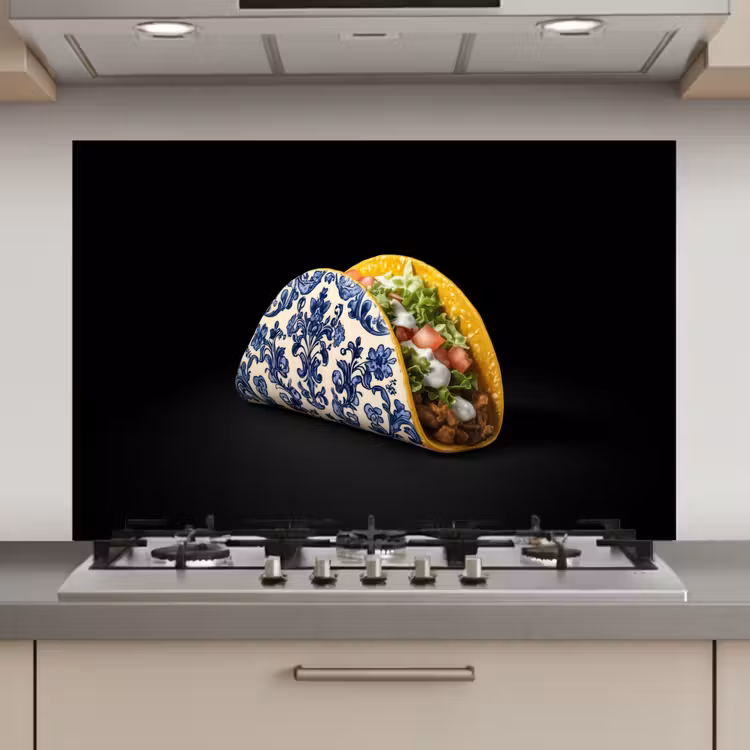 Spatscherm keuken - Taco - Vlees - Salade - Delftsblauw - Motief