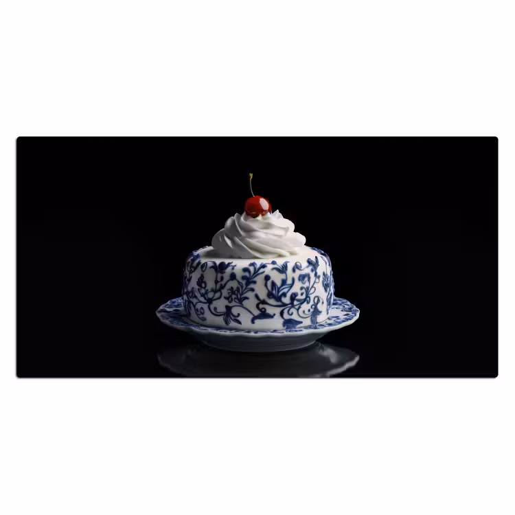 Bureau onderlegger - Taart - Slagroom - Kers - Bord - Delfts blauw