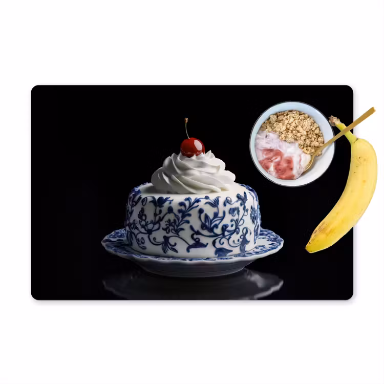 Placemat - 6 stuks - Taart - Slagroom - Kers - Bord - Delfts blauw