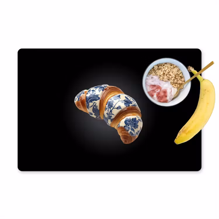 Placemat - 6 stuks - Croissant - Bloemenpatroon - Delftsblauw
