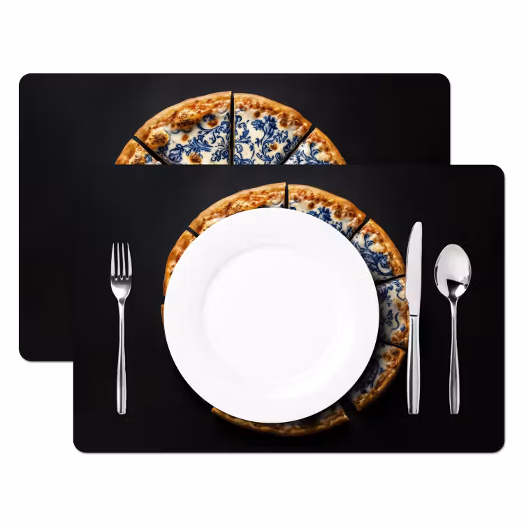 Placemat - 6 stuks - Pizza - Eten - Delftsblauw — 2