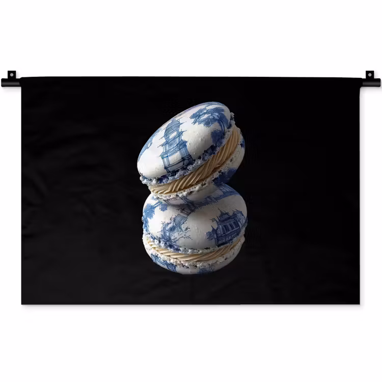 Wandkleed - Eten - Macarons - Delfts blauw - Koekjes