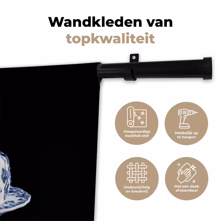 Wandkleed - Taart - Slagroom - Kers - Bord - Delfts blauw — 3