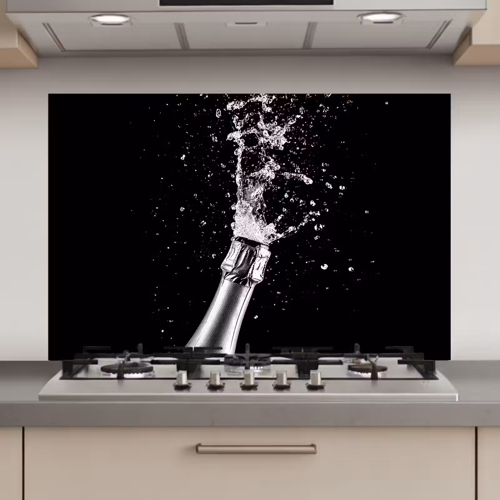 Spatscherm keuken - Champagne - Zwart - Spetters - Popping — 1