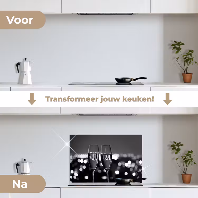 Spatscherm keuken - Bubbels - Proosten - Champagneglazen - Stadslichten — 3