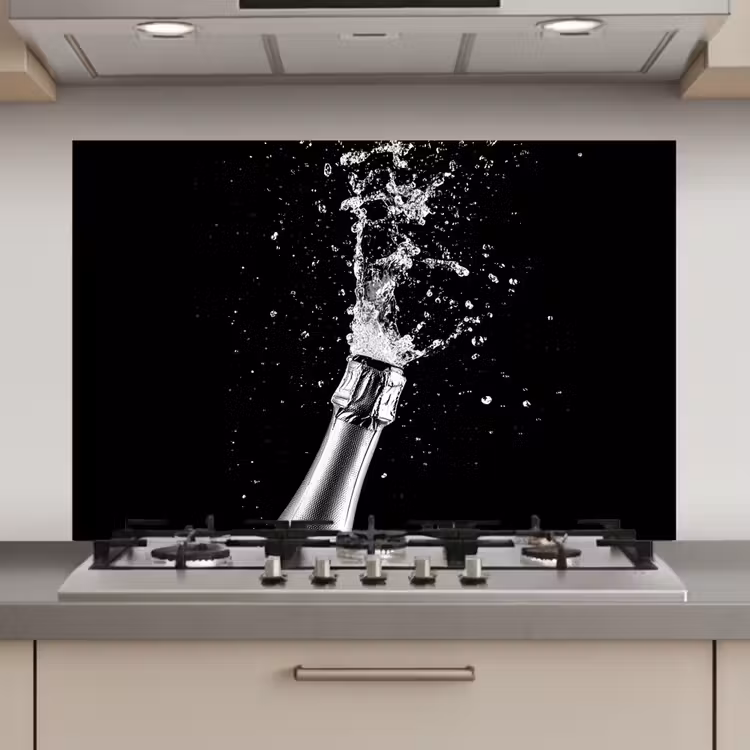 Spatscherm keuken - Champagne - Zwart - Spetters - Popping — 1