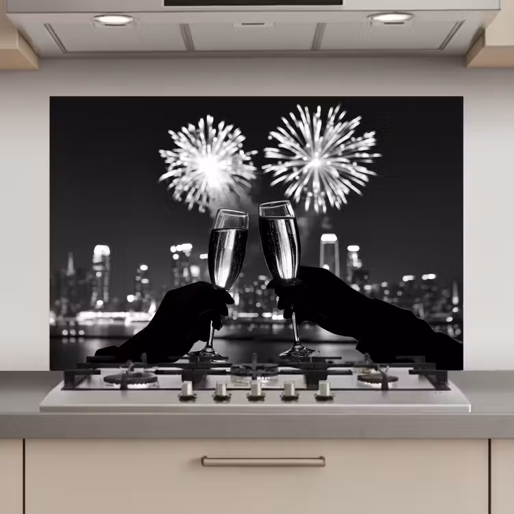 Spatscherm keuken - Vuurwerk - Proosten - Skyline - Champagne — 1