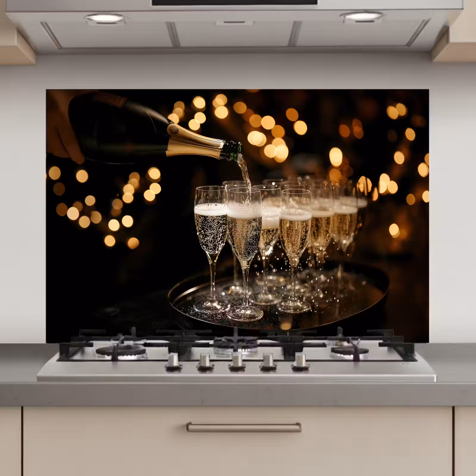 Spatscherm keuken - Lichtjes - Champagne - Glazen — 1