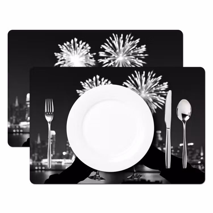 Placemat - 6 stuks - Vuurwerk - Proosten - Skyline - Champagne — 2