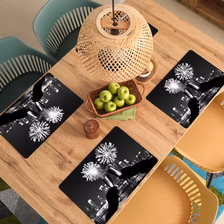 Placemat - 6 stuks - Vuurwerk - Proosten - Skyline - Champagne — 6