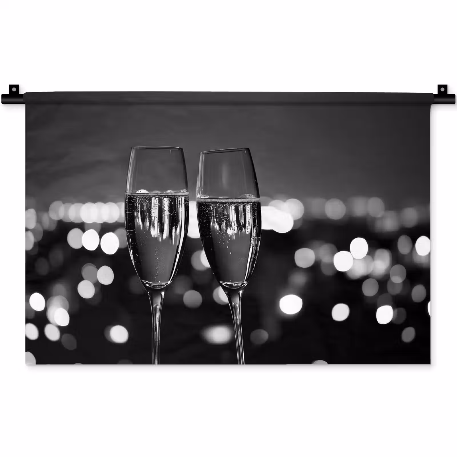 Wandkleed - Bubbels - Proosten - Champagneglazen - Stadslichten — 1