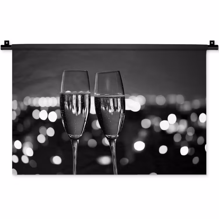 Wandkleed - Bubbels - Proosten - Champagneglazen - Stadslichten — 1