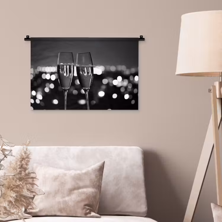 Wandkleed - Bubbels - Proosten - Champagneglazen - Stadslichten — 2