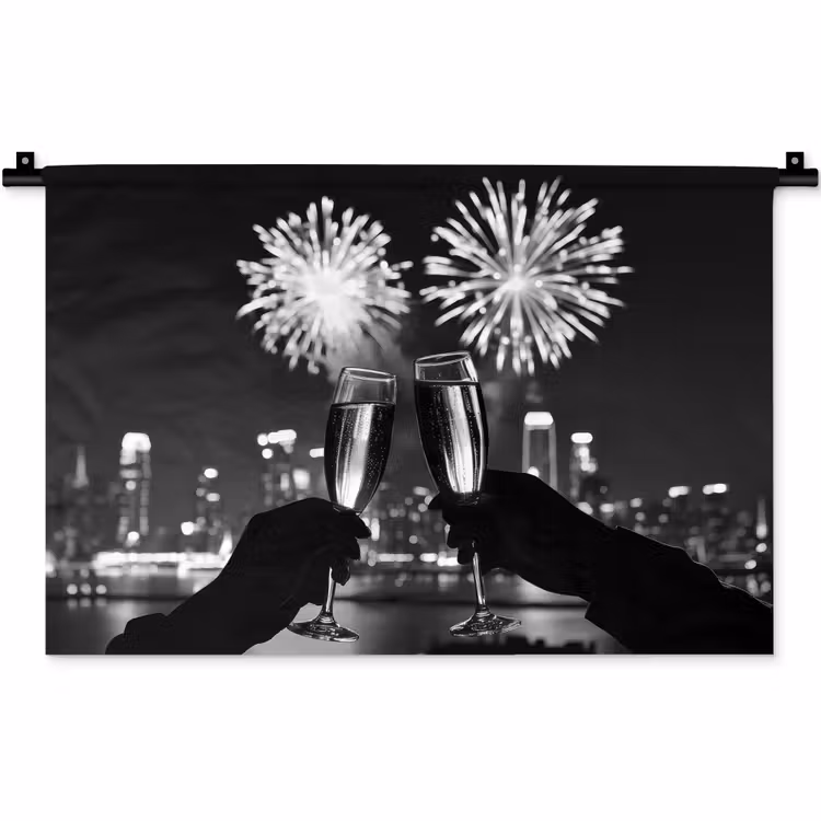 Wandkleed - Vuurwerk - Proosten - Skyline - Champagne — 1