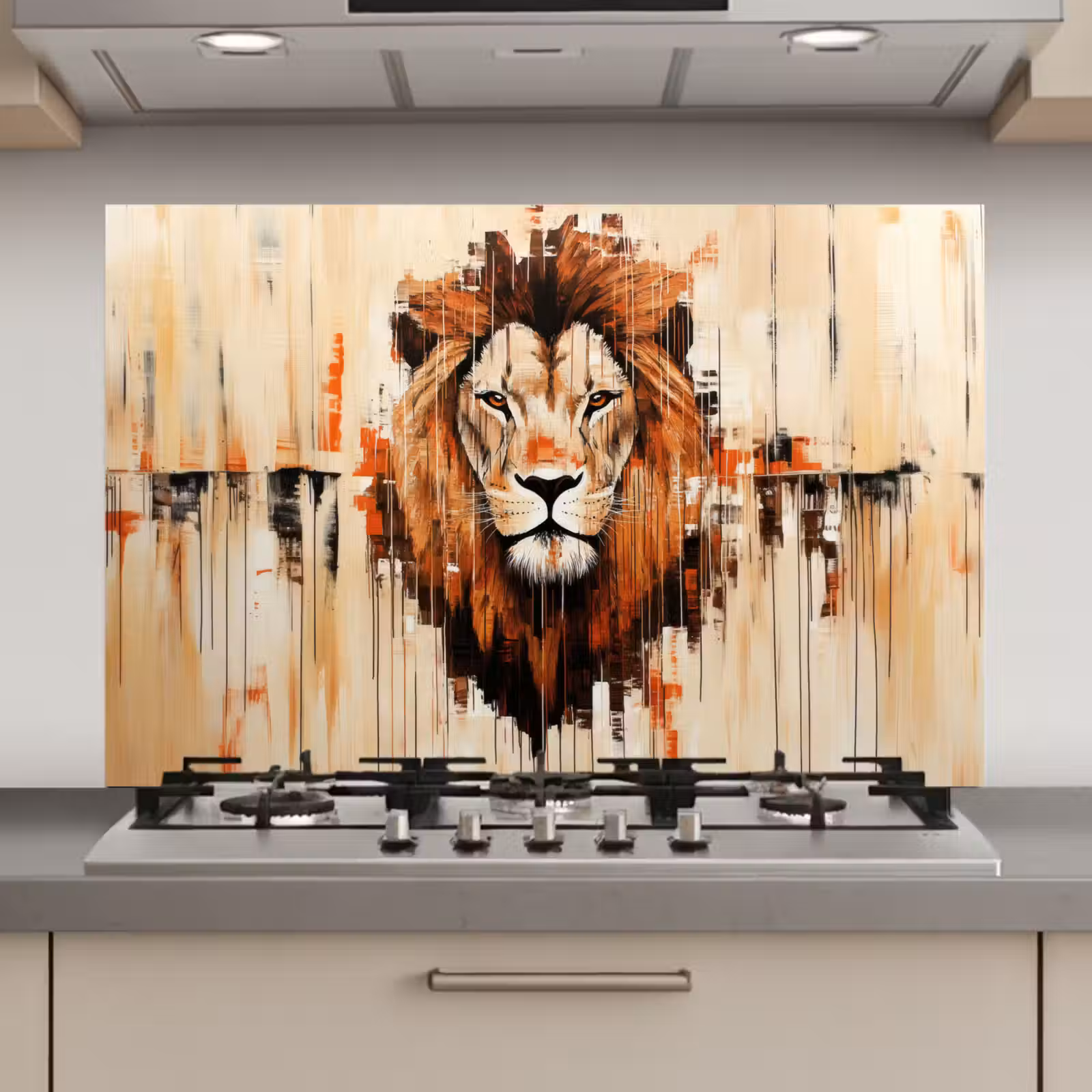 Spatscherm keuken - Leeuwenkop - Lijnen - Crème — 1