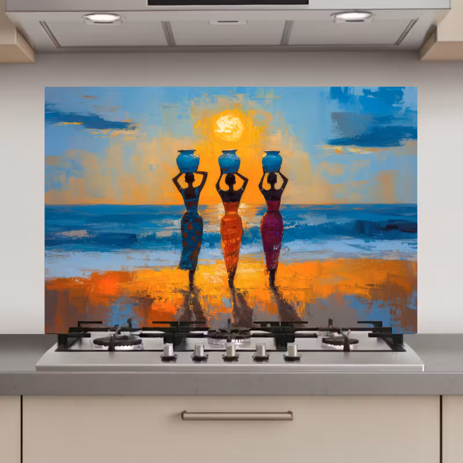 Spatscherm keuken - Vrouwen - Strand - Zondsondergang — 1