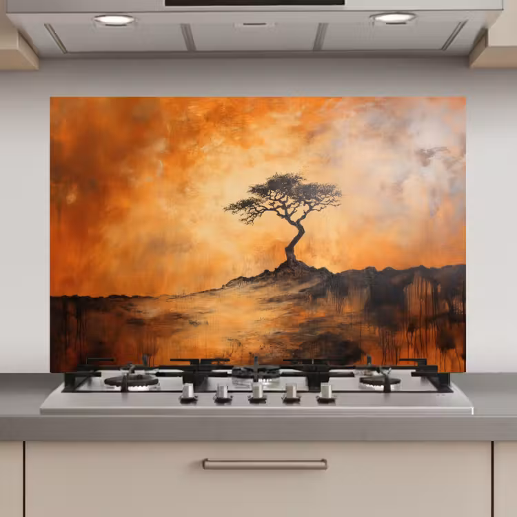 Spatscherm keuken - Boom - Landschap - Oranje — 1