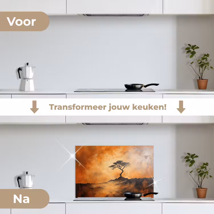 Spatscherm keuken - Boom - Landschap - Oranje — 3