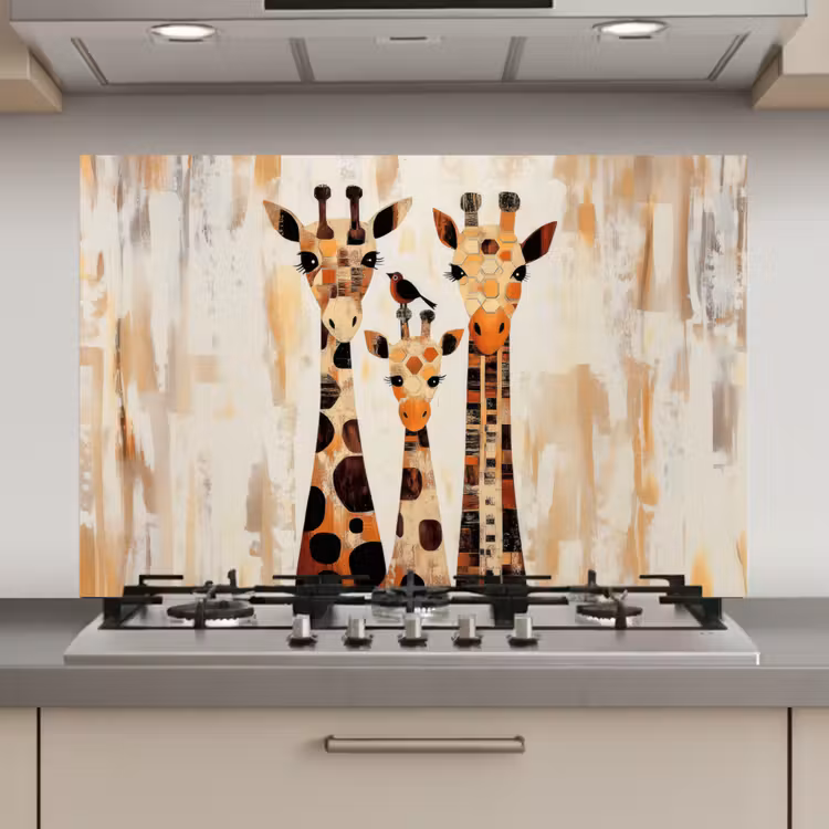 Spatscherm keuken - Giraffen - Cartoon - Crème — 1