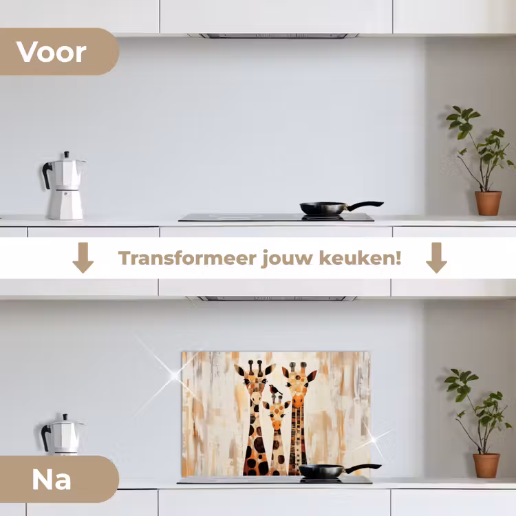 Spatscherm keuken - Giraffen - Cartoon - Crème — 3