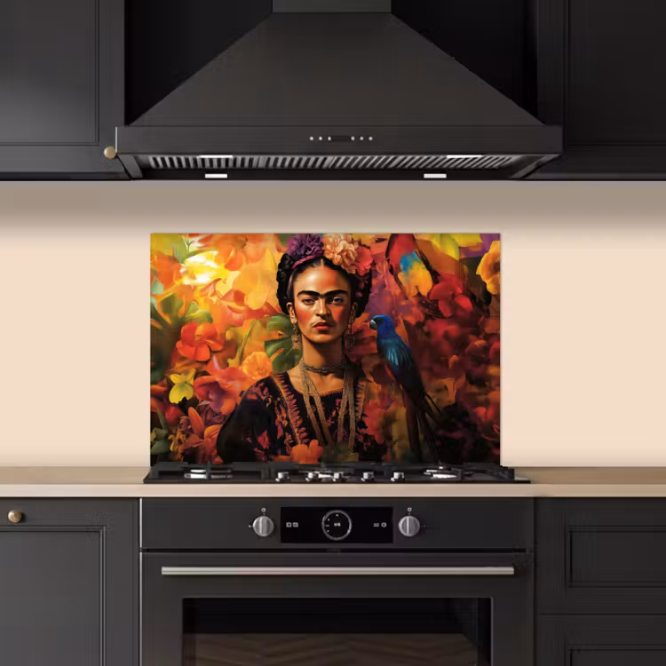 Spatscherm keuken - Vrouw - Bloemen - Papegaai - Schilderachtig — 2