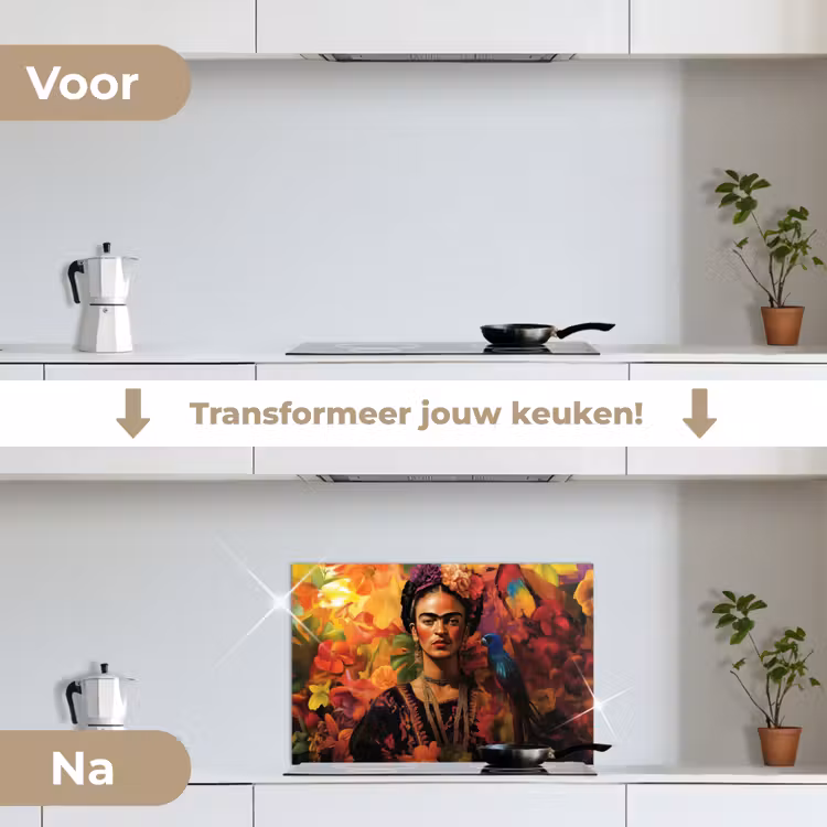 Spatscherm keuken - Vrouw - Bloemen - Papegaai - Schilderachtig — 3