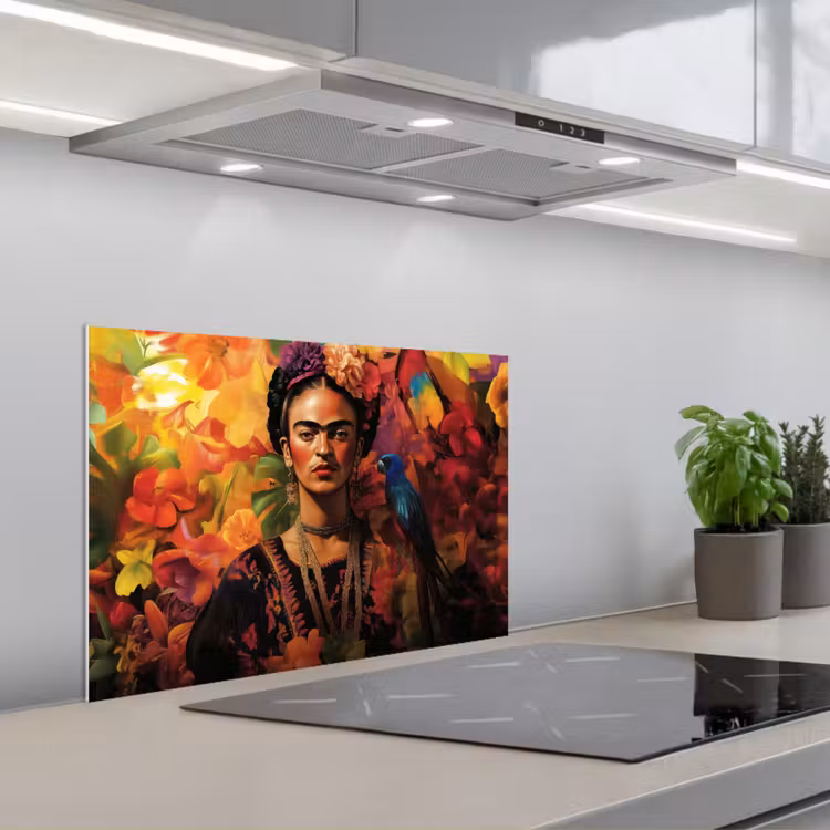 Spatscherm keuken - Vrouw - Bloemen - Papegaai - Schilderachtig — 5