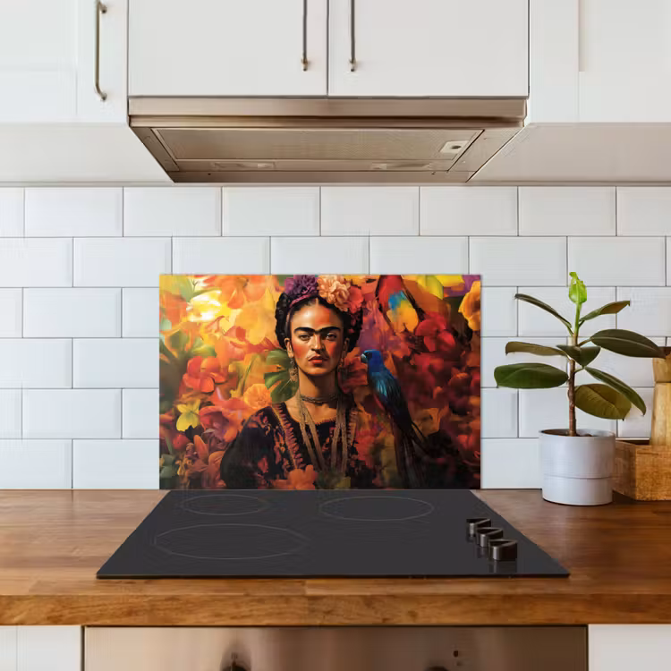 Spatscherm keuken - Vrouw - Bloemen - Papegaai - Schilderachtig — 6