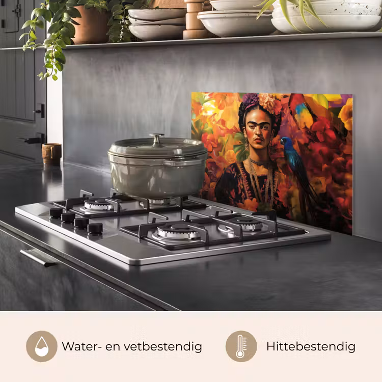 Spatscherm keuken - Vrouw - Bloemen - Papegaai - Schilderachtig — 7