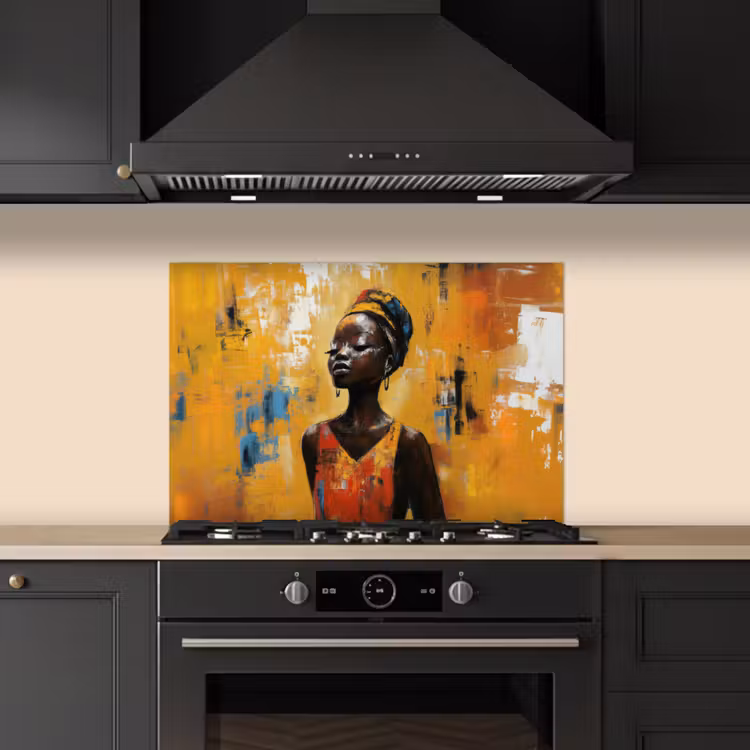 Spatscherm keuken - Vrouw - Ogen - Penseelstreken - Geel — 2