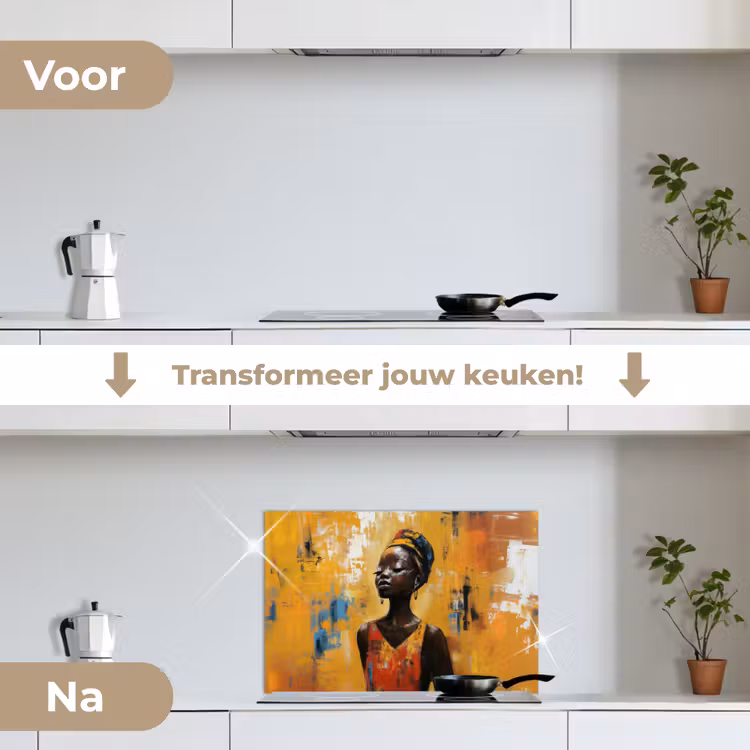 Spatscherm keuken - Vrouw - Ogen - Penseelstreken - Geel — 3