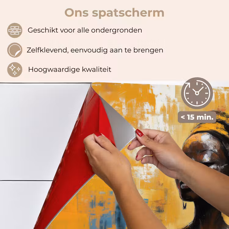 Spatscherm keuken - Vrouw - Ogen - Penseelstreken - Geel — 4