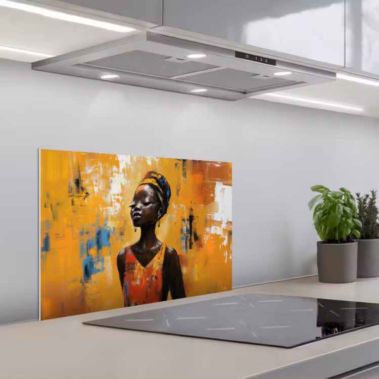 Spatscherm keuken - Vrouw - Ogen - Penseelstreken - Geel — 5