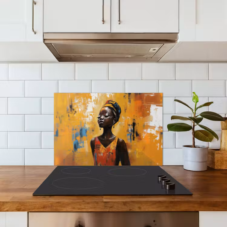 Spatscherm keuken - Vrouw - Ogen - Penseelstreken - Geel — 6