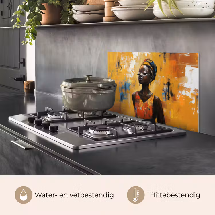 Spatscherm keuken - Vrouw - Ogen - Penseelstreken - Geel — 7