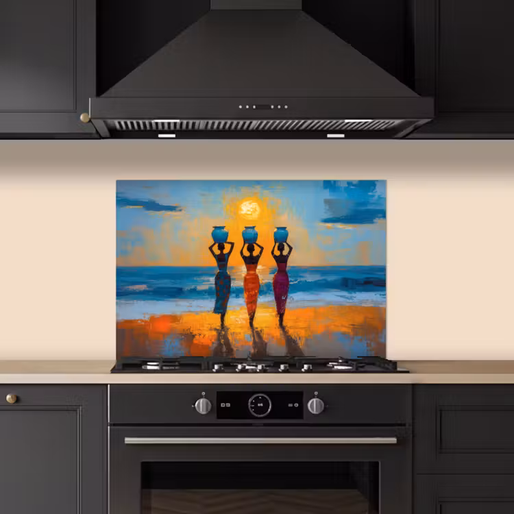 Spatscherm keuken - Vrouwen - Strand - Zondsondergang — 2