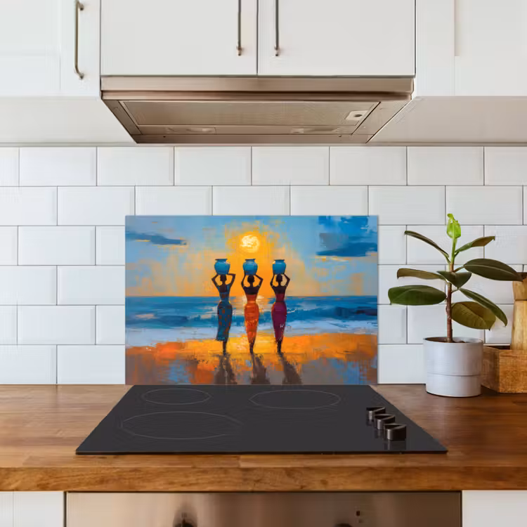 Spatscherm keuken - Vrouwen - Strand - Zondsondergang — 6