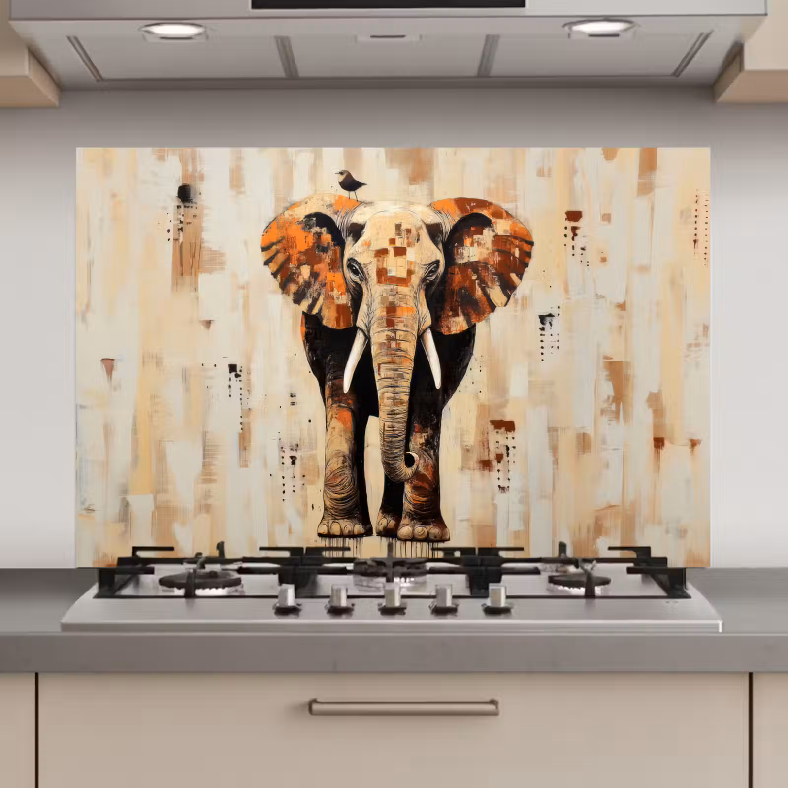 Spatscherm keuken - Olifant - Slurf - Mozaïek - Abstract — 1