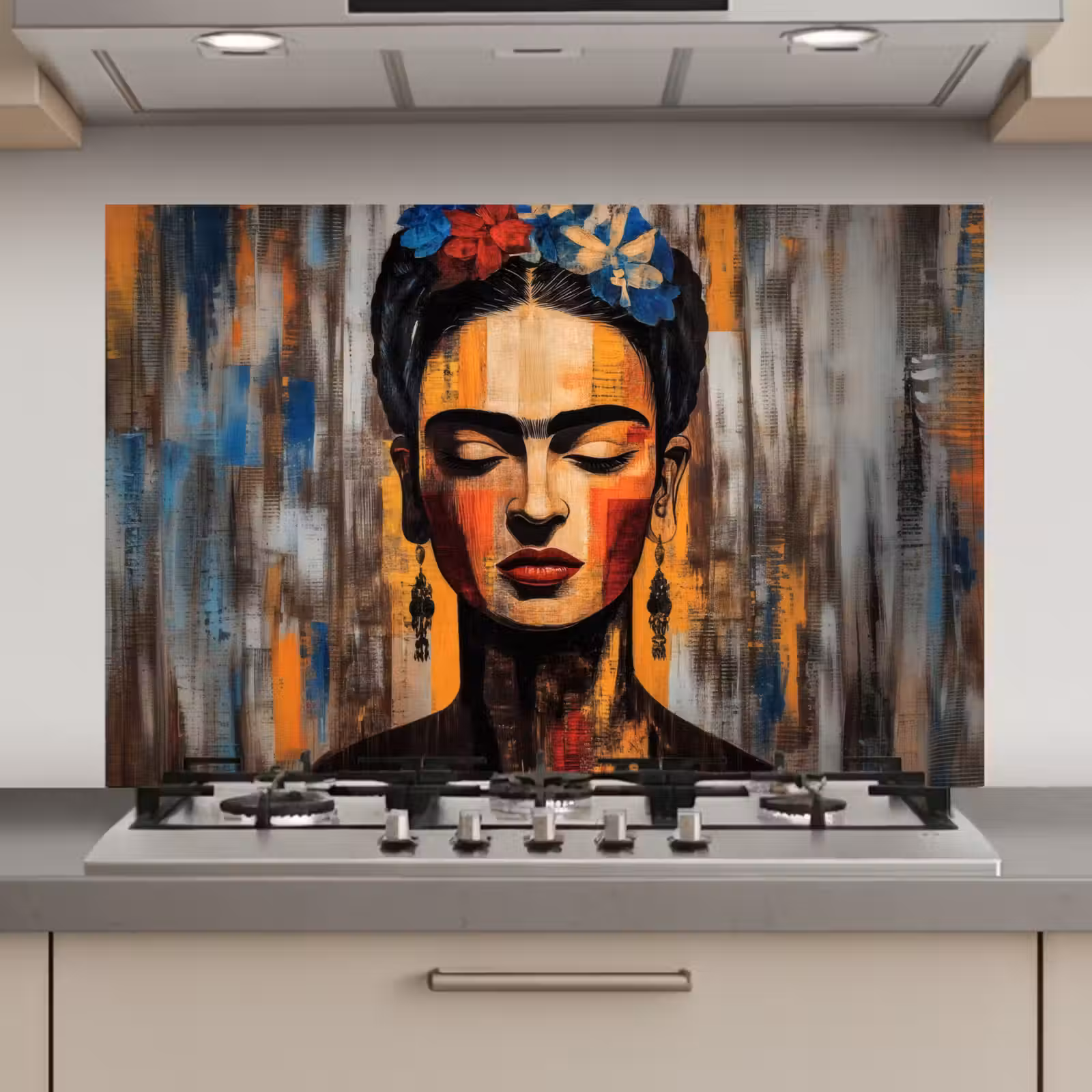 Spatscherm keuken - Portret - Vrouw - Bloemen — 1
