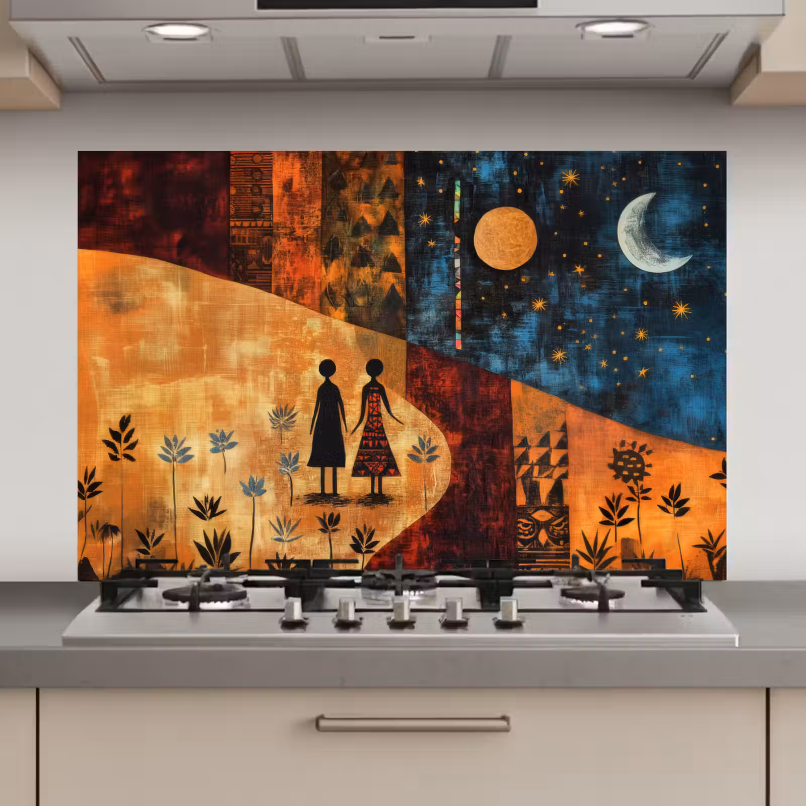 Spatscherm keuken - Silhouetten - Abstract - Zon - Maan — 1