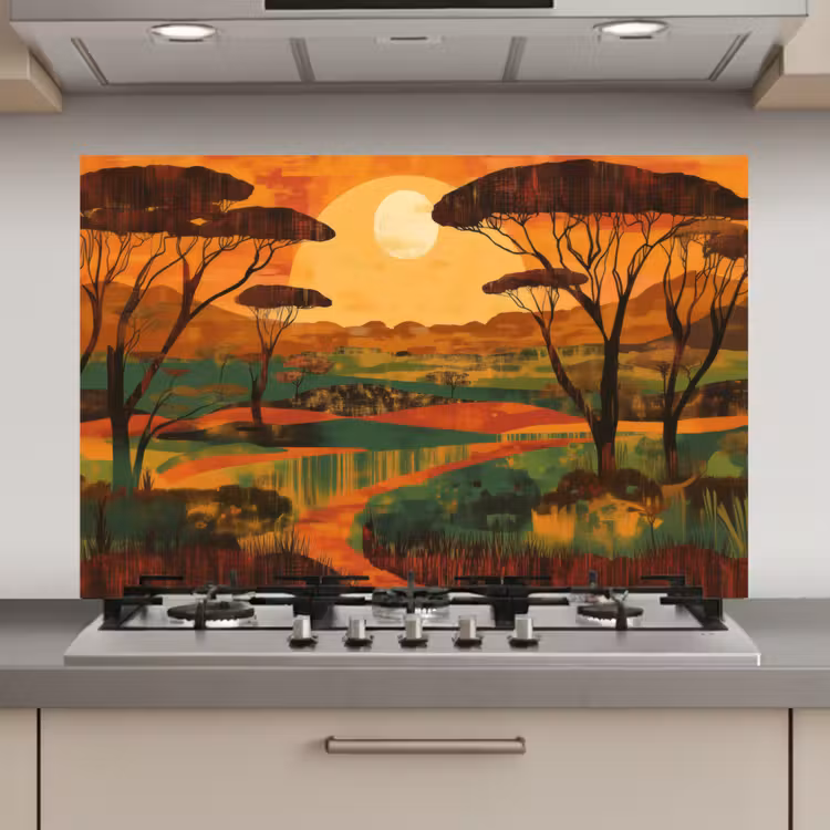 Spatscherm keuken - Landschap - Afrikaans - Zon — 1